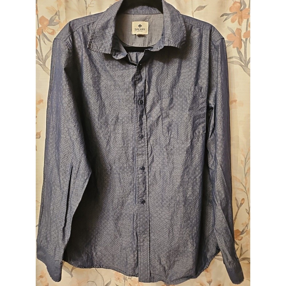 Mens Sperry Top Sider Blue Long Sleeve Button Up Shirt Sz XL
